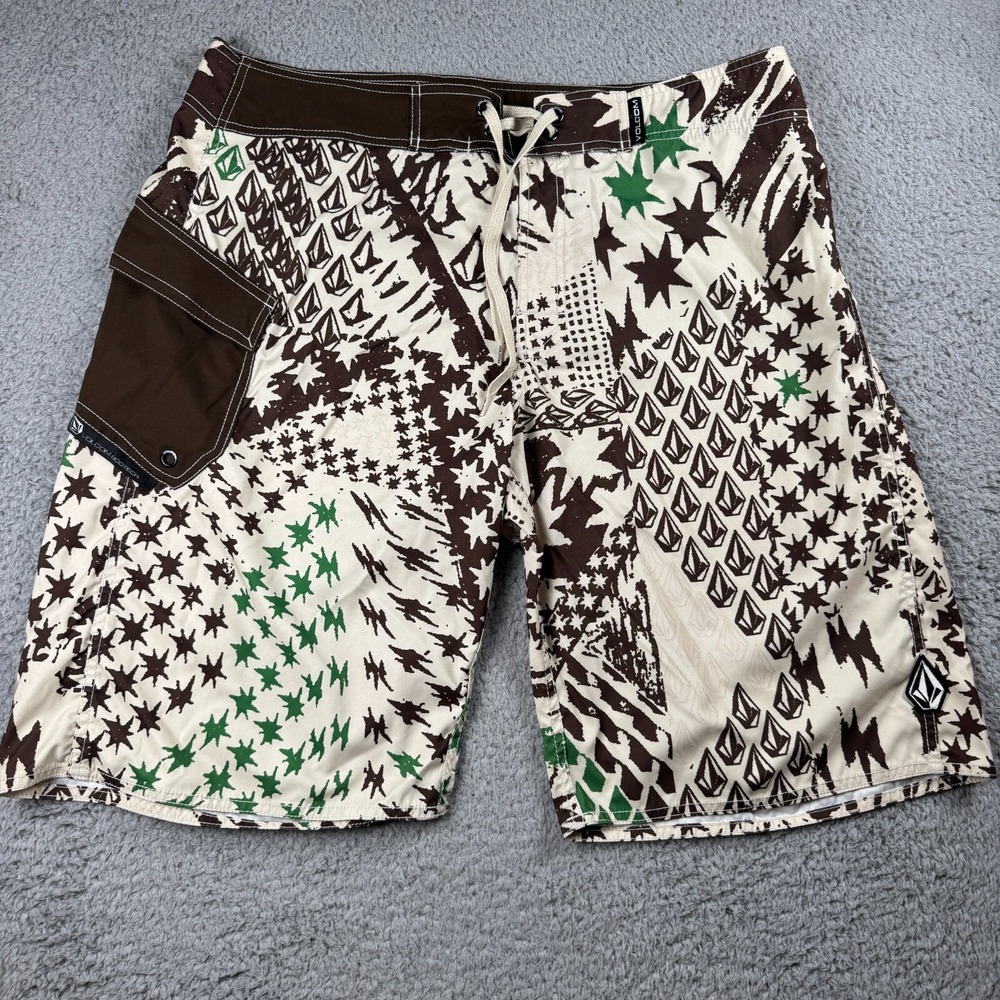 Y2K Vintage Volcom Board Shorts Men 38 Swim Trunks Surfer Print Beach AOP